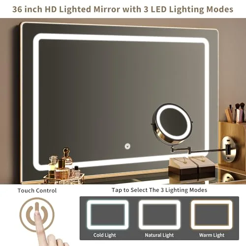 Makeup Vanity Desk with HD & 5X Mirror and Lights view 3