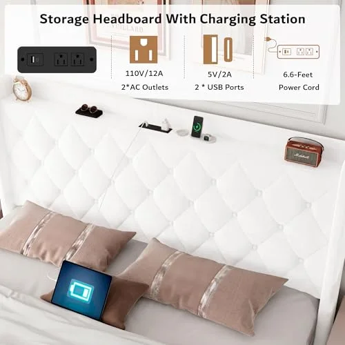 Queen Lift Up Storage Bed Frame with Charging Station view 3