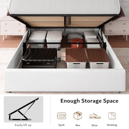 Queen Lift Up Storage Bed Frame with Charging Station view 4