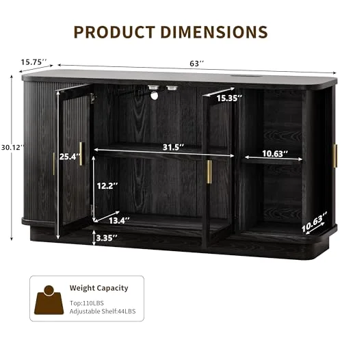 63" Sideboard Buffet Cabinet with Storage view 2