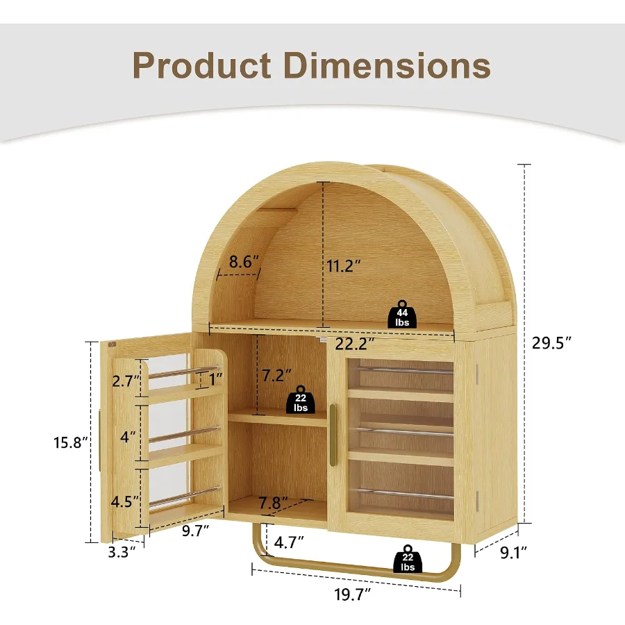 Bathroom Arched Wall Cabinet with Glass Doors view 2