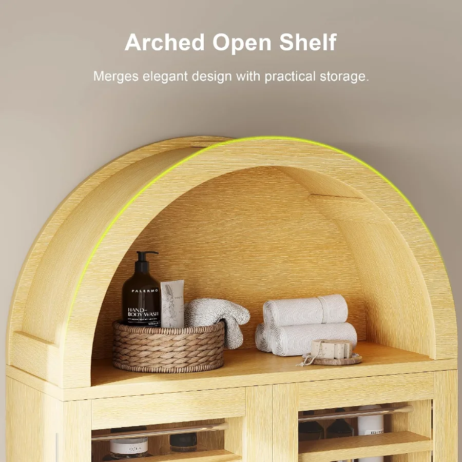 Bathroom Arched Wall Cabinet with Glass Doors view 4