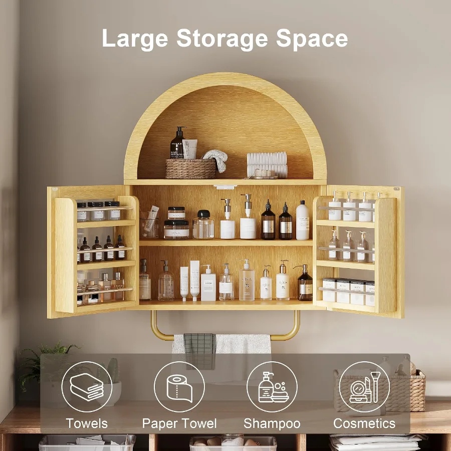 Bathroom Arched Wall Cabinet with Glass Doors view 5