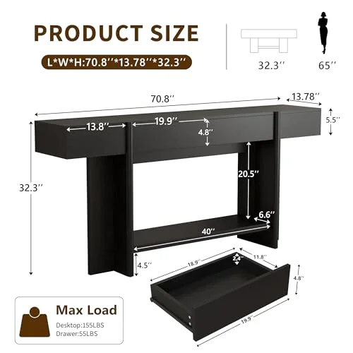 70.8" Entryway Table view 2
