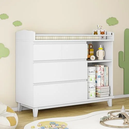 Baby Changing Table with 4 Drawers & 2 Open Shelves