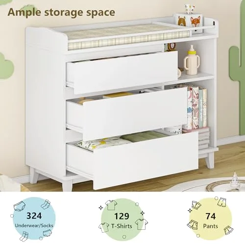 Baby Changing Table with 4 Drawers & 2 Open Shelves view 4