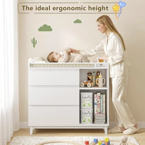 Baby Changing Table with 4 Drawers & 2 Open Shelves view 5