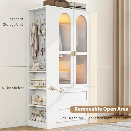 Armoire Wardrobe Closet with LED Lights & 2 Drawers view 5