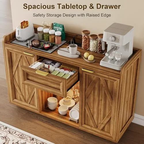 47" Buffet Cabinet with LED Lights & Charging Station view 9