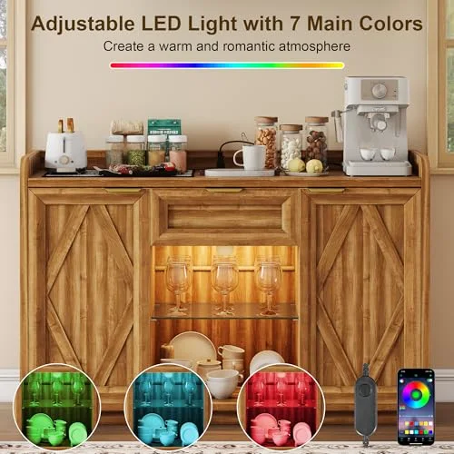 47" Buffet Cabinet with LED Lights & Charging Station view 10
