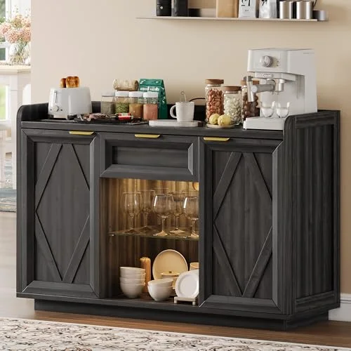 47" Buffet Cabinet with LED Lights & Charging Station
