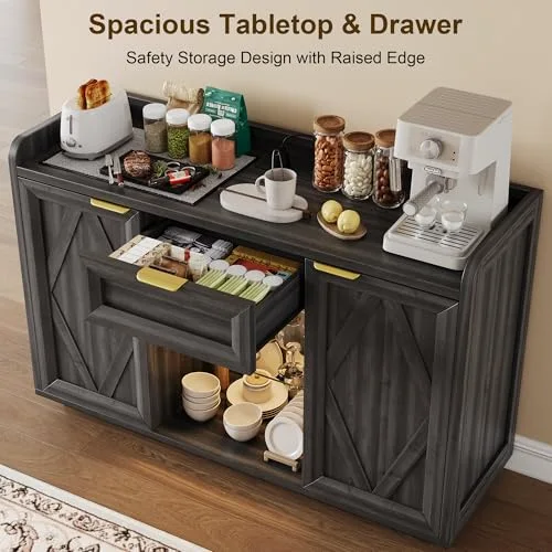 47" Buffet Cabinet with LED Lights & Charging Station view 4