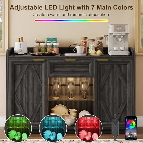 47" Buffet Cabinet with LED Lights & Charging Station view 5
