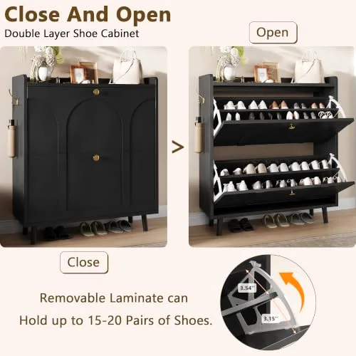 Shoe Cabinet with 2 Flip Drawers view 3
