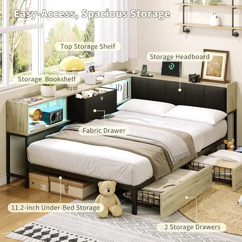 Twin Corner Bed Frame with 2 Storage Drawers view 3