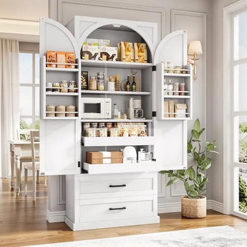 71" Tall Kitchen Pantry Storage Cabinet w/Door and Adjustable Shelf & Large Drawers