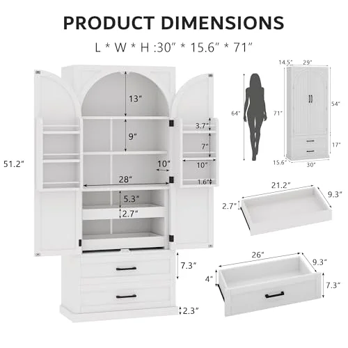 71" Tall Kitchen Pantry Storage Cabinet w/Door and Adjustable Shelf & Large Drawers view 2