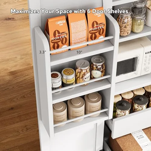 71" Tall Kitchen Pantry Storage Cabinet w/Door and Adjustable Shelf & Large Drawers view 4