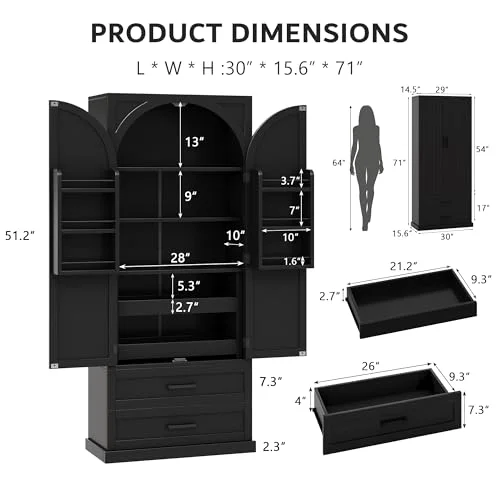 71" Tall Kitchen Pantry Storage Cabinet w/Door and Adjustable Shelf & Large Drawers view 7