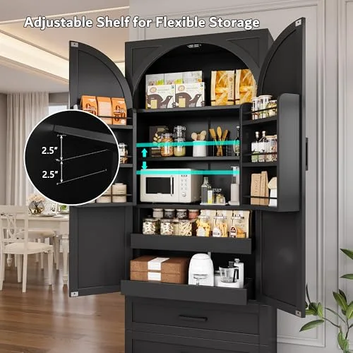 71" Tall Kitchen Pantry Storage Cabinet w/Door and Adjustable Shelf & Large Drawers view 10