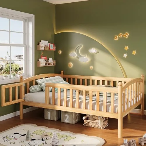 Twin Montessori Floor Bed Frame with High Rails and Door