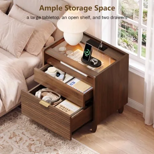 Walnut Fluted Nightstand w/Charging Station view 5
