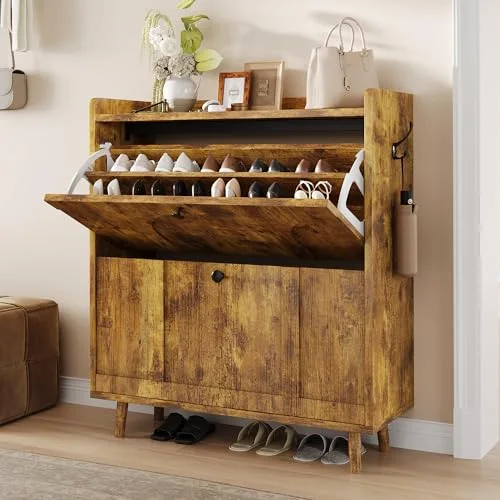 Farmhouse Shoe Cabinet with 2 Flip Drawers