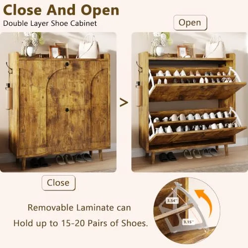 Farmhouse Shoe Cabinet with 2 Flip Drawers view 3