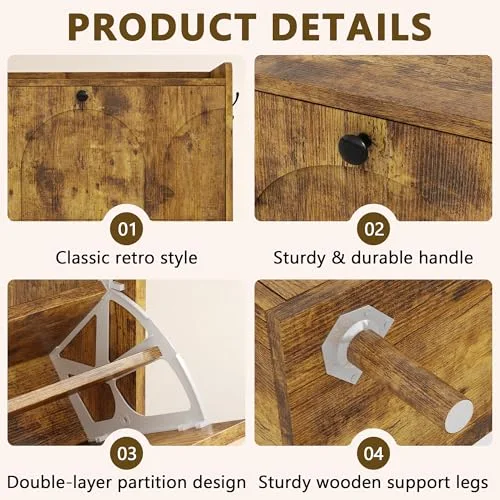 Farmhouse Shoe Cabinet with 2 Flip Drawers view 5