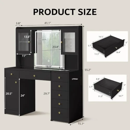 Vanity Desk with Mirror and Lights view 7